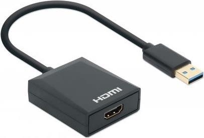 MANHATTAN 1080p USB-A auf HDMI-Adapter Konverter mit USB 3.2 Gen 1 Typ A-Stecker auf HDMI-Buchse, 1080p@60Hz, schwarz (153690)