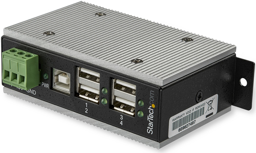 StarTech.com HB20A4AME USB 2.0 Hub (4-Port Industrial USB 2.0 Hub mit ESD-Schutz, 350W Überspannungsschutz , Wandmontage) (HB20A4AME)
