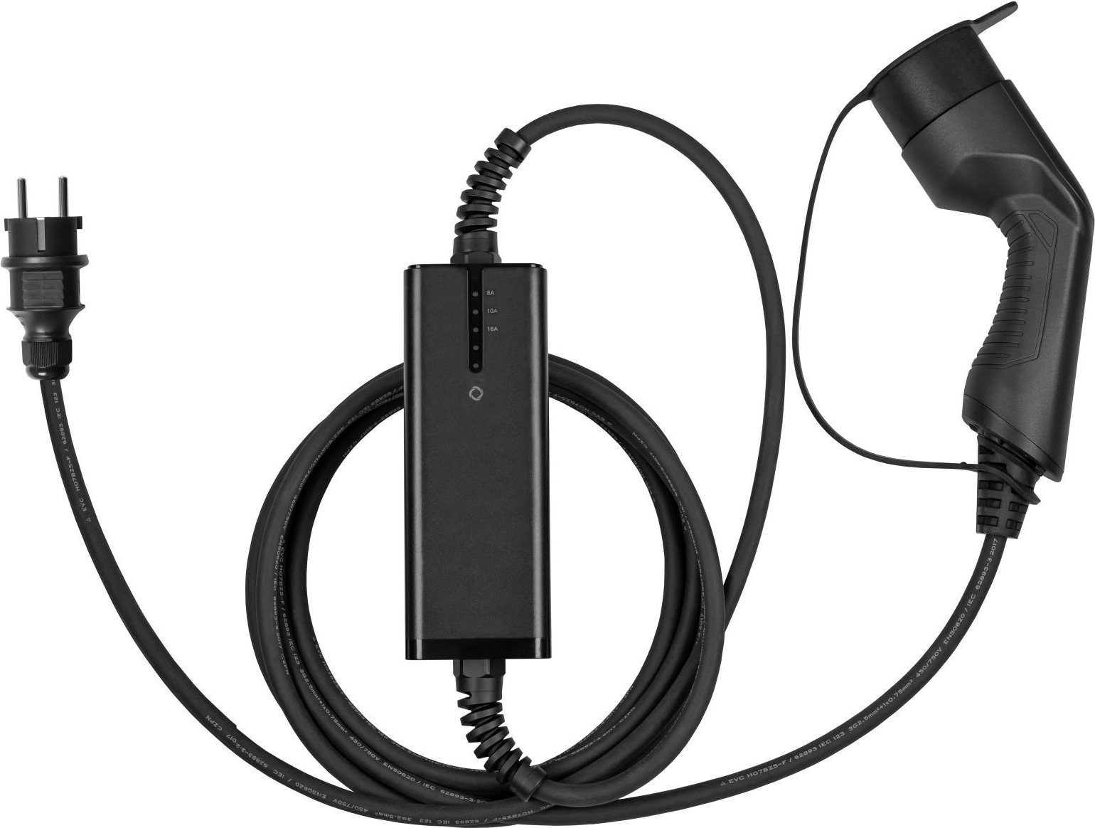 kabelmeister Typ 2 Ladegerät mit geradem Schutzkontakt-Stecker, für Elektro- u. Hybridfahrzeuge, 3,6kW, schwarz, 5m (EVPC-01)