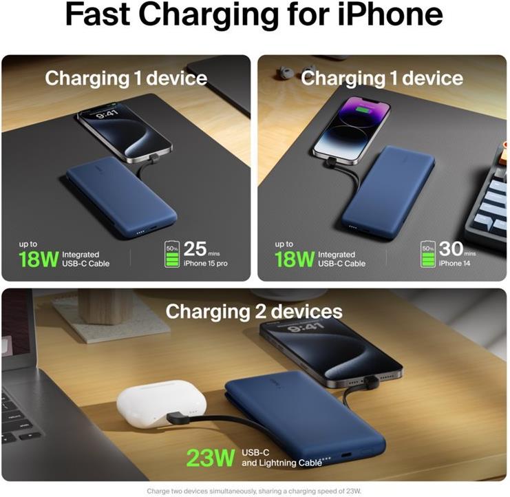 Belkin BoostCharge Plus Powerbank 10.000 mAh 23 W Lightning USB-C Mitternachtsblau