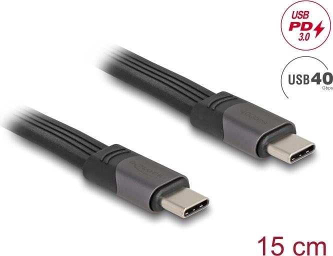 Delock USB 40 Gbps FPC Flachbandkabel Type-C zu 15 cm PD 3.0 100 W (80099)