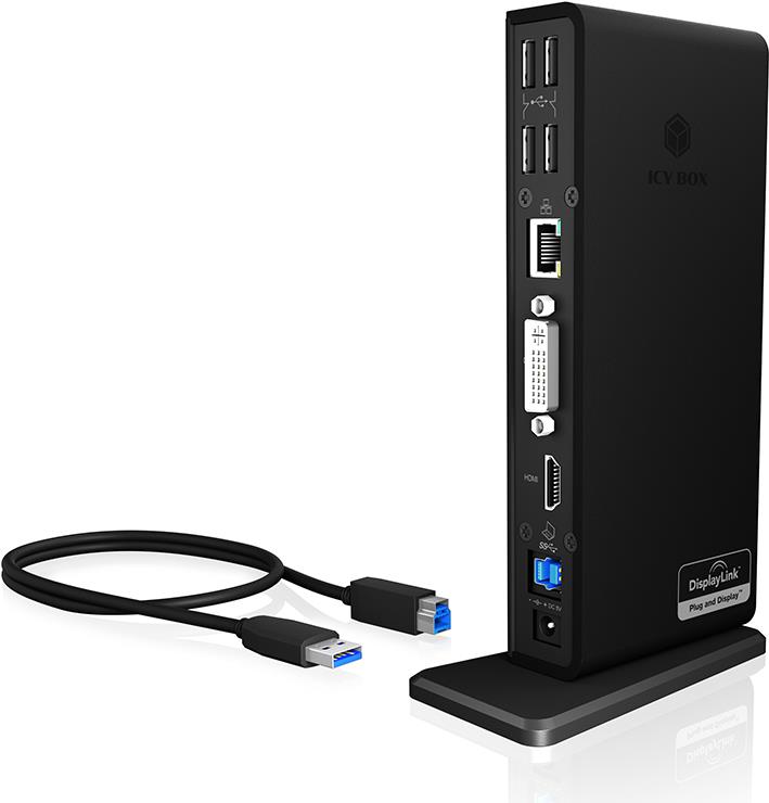 ICY BOX IB-DK2241AC 11-in-1 Dockingstation USB 3.2 Gen 1 HDMI DVI Gigabit Ethernet Schwarz