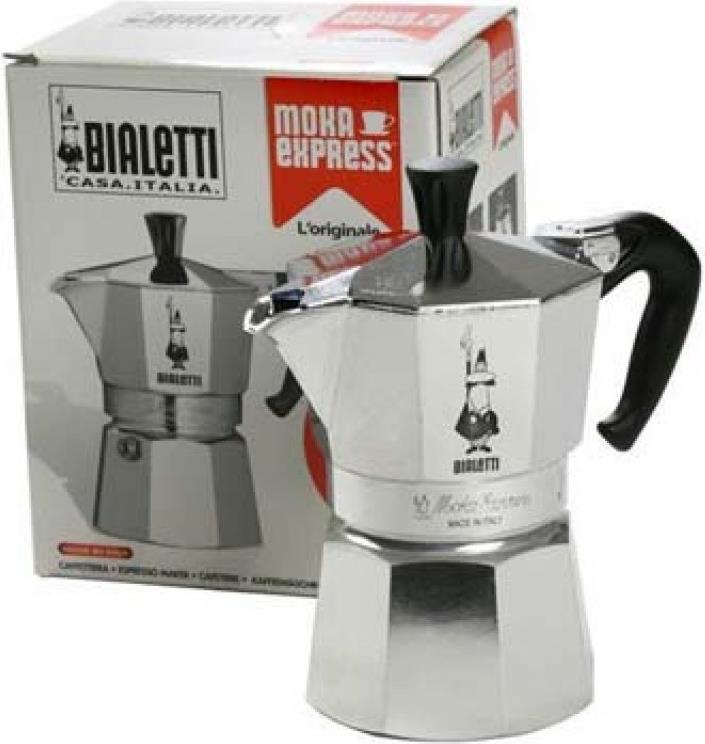 Bialetti Moka Express. Fassungsvermögen: 0,55 l, Produktfarbe: Aluminium, Schwarz, Kapazität (in Tassen): 9 Tassen. Menge pro Packung: 1 Stück(e). Menge je Palette: 252 Stück(e), Gewicht Versandkarton: 5,8 kg, Menge pro Versandkarton: 6 Stück(e) (0001165/X4)