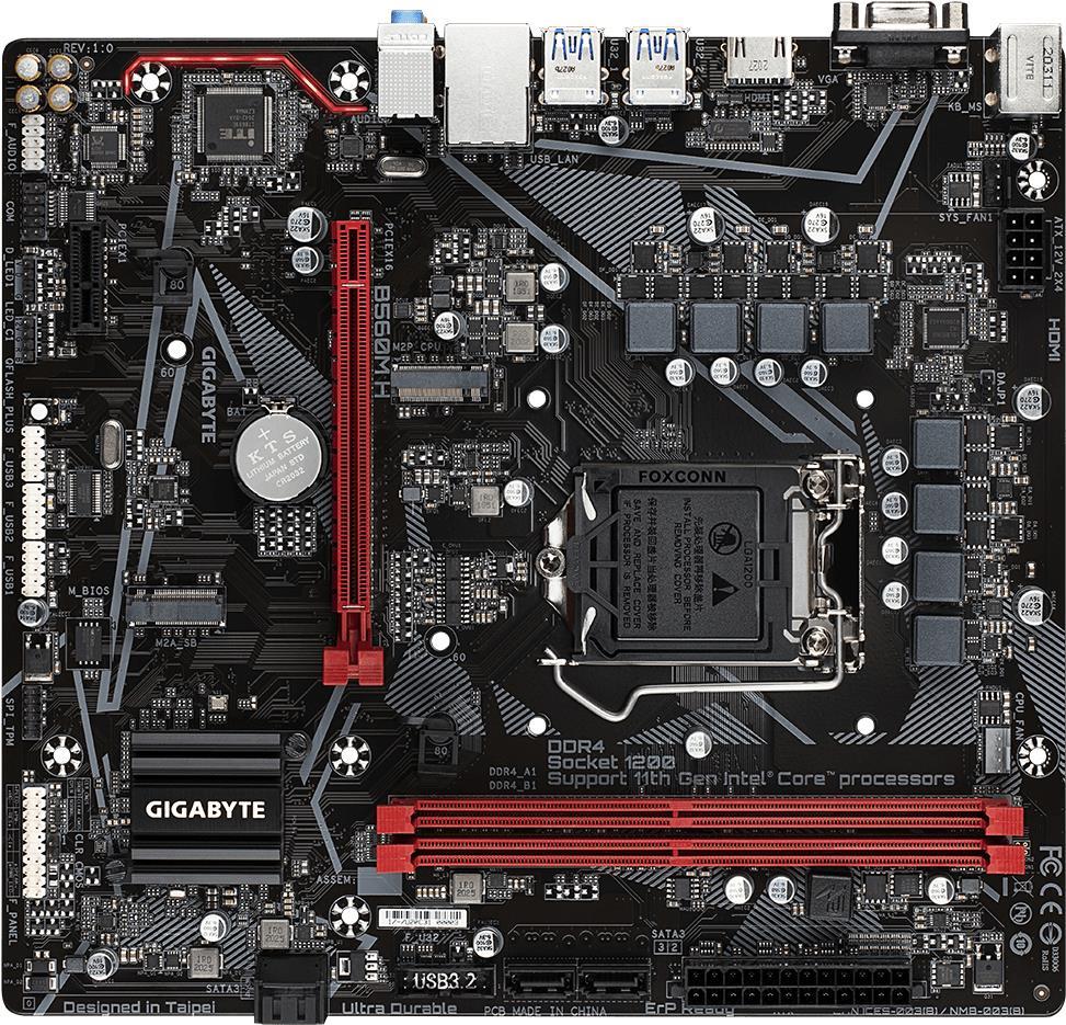 Gigabyte B560M H - Intel - LGA 1200 - Intel® Celeron® - Intel® Core i3 - Intel Core i5 - Intel Core i7 - Intel Core i9 - Intel® Pentium® - LGA 1200 (Socket H5) - DDR4-SDRAM - 64 GB (B560M H)