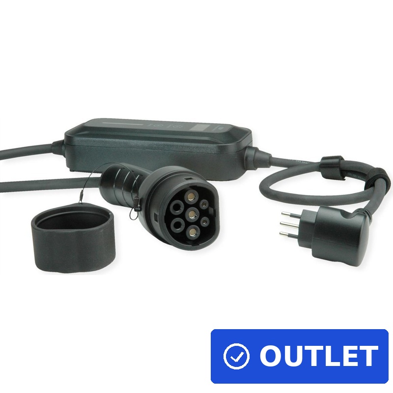 Roline Tragbares E-Auto Ladegerät CEI23-50 Typ L (IT) auf Typ 2 3,6kW 5m (geöffnet)