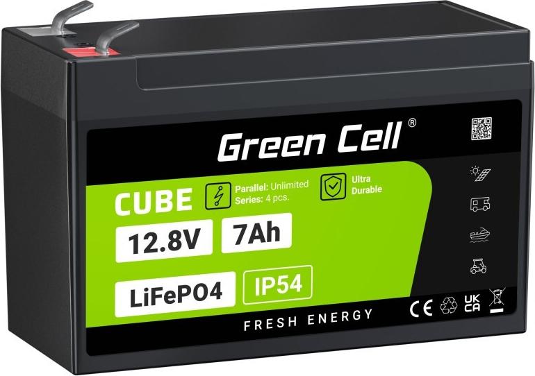 Green Cell CUBE LiFePO4 Spezial-Akku LiFePo-Block Flachstecker Li-Ion 12.8 V 7 Ah (GC-LFPGC12V7AH)