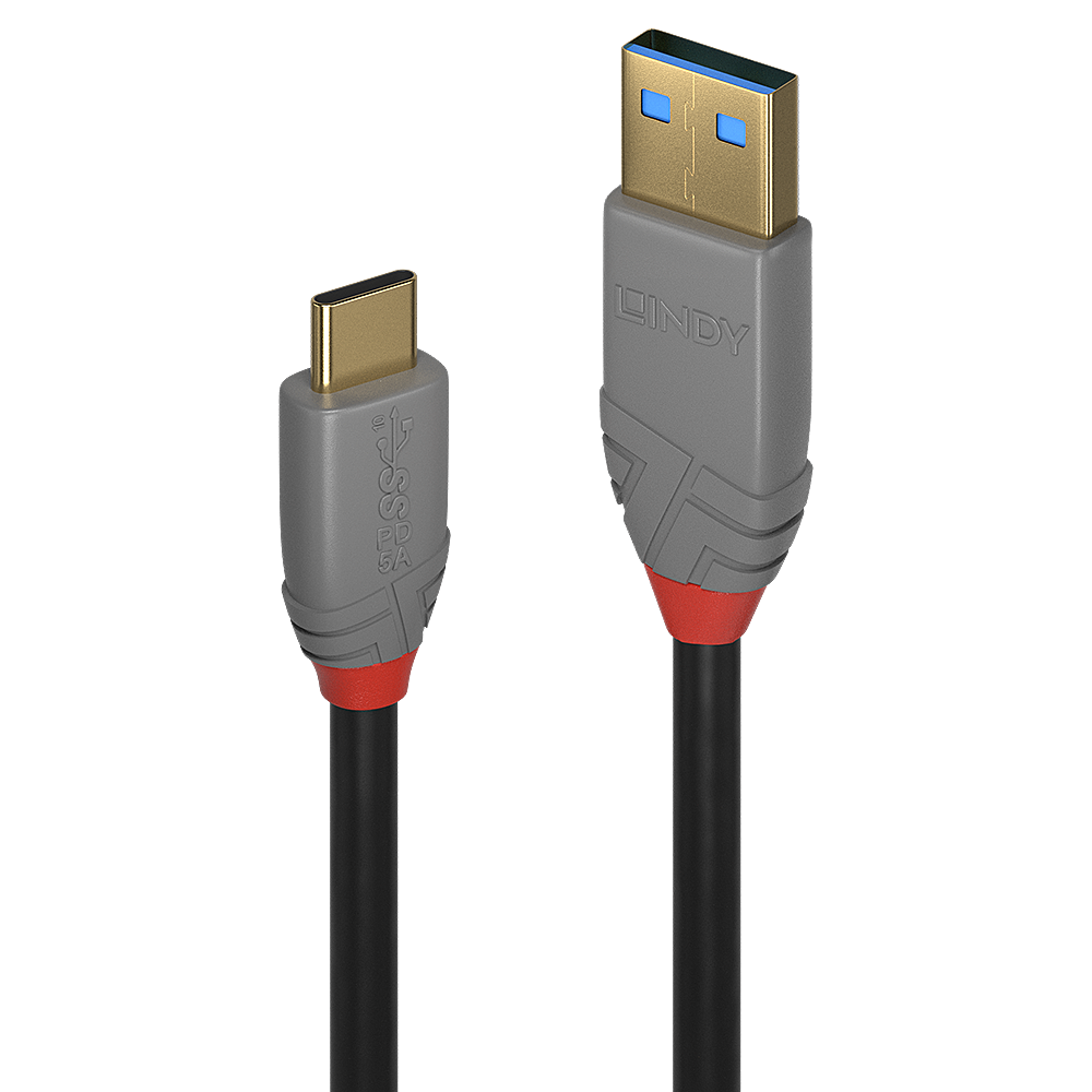 Lindy 1.5m USB 3.2 Typ A an C Kabel, 10GBit/s, 5A, PD, Anthra Line USB Typ A Stecker an C Stecker (36912)