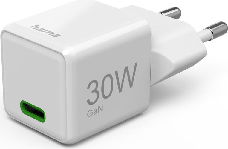 Hama Schnellladegeraet USB-C PD/QC/GaN Super-Mini-Charger 30 W Weiß (00201982)