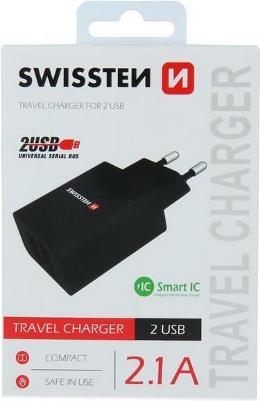 Swissten Travel Charger Smart IC, 2 x USB, 2.1A, black, Blister (22033000)