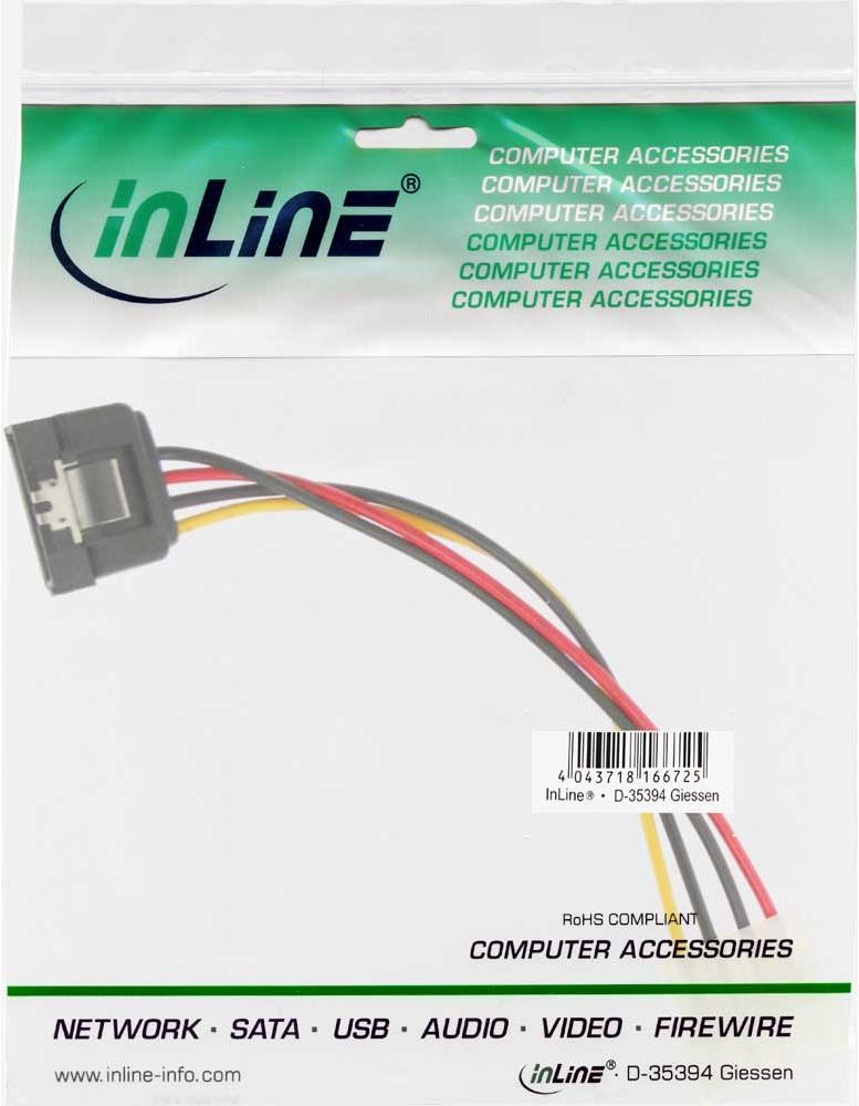 INLINE Stromkabel SATA-Stromstecker (W) zu interne Stromversorgung, 4-polig (M) (29670D)