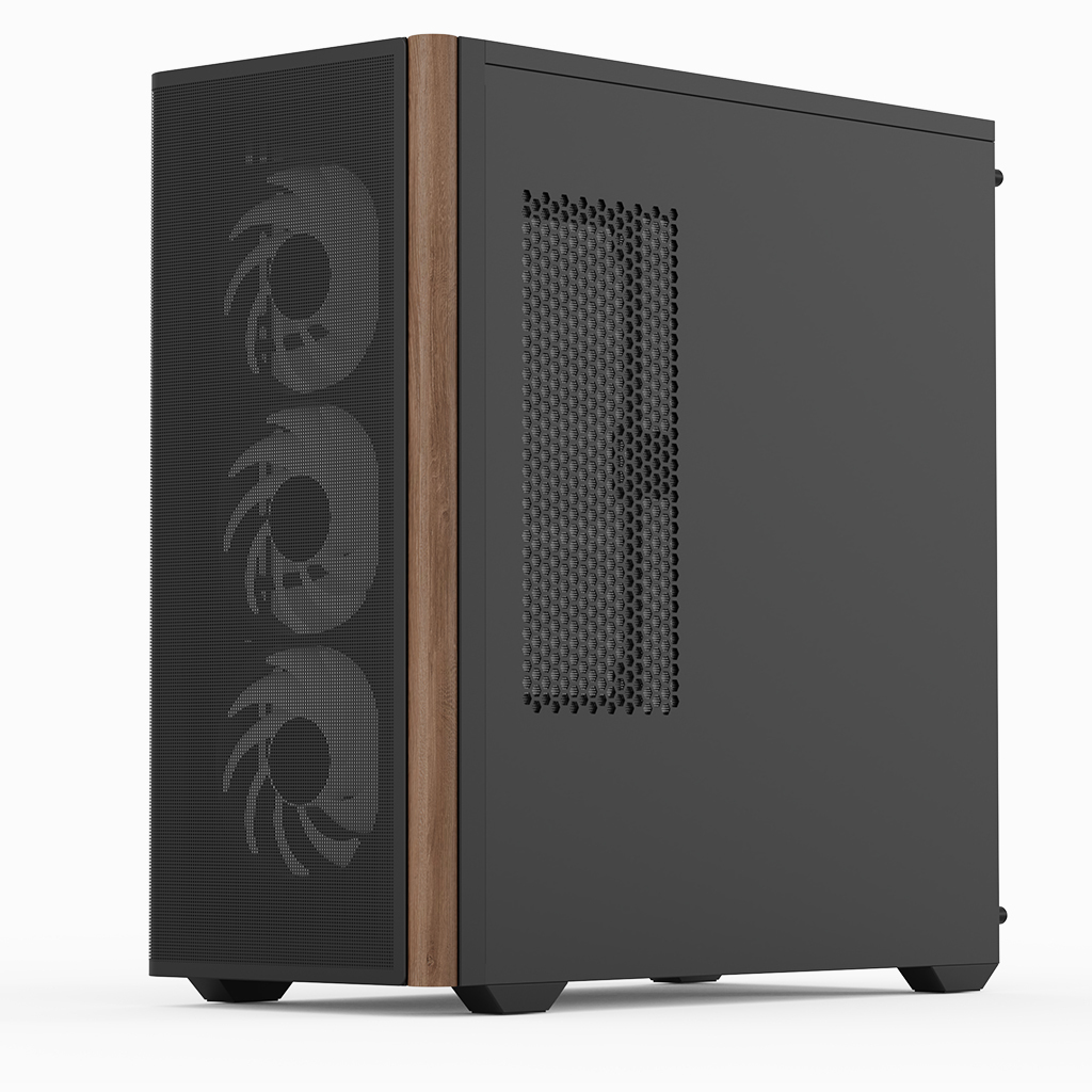 Aerocool D501A-G-WT-V2 PC-Gehäuse Midi Tower ATX Schwarz, Holz