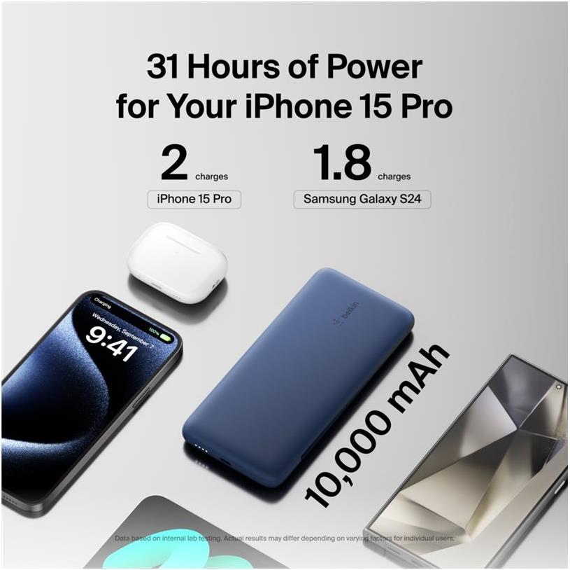 Belkin BoostCharge Plus Powerbank 10.000 mAh 23 W Lightning USB-C Mitternachtsblau