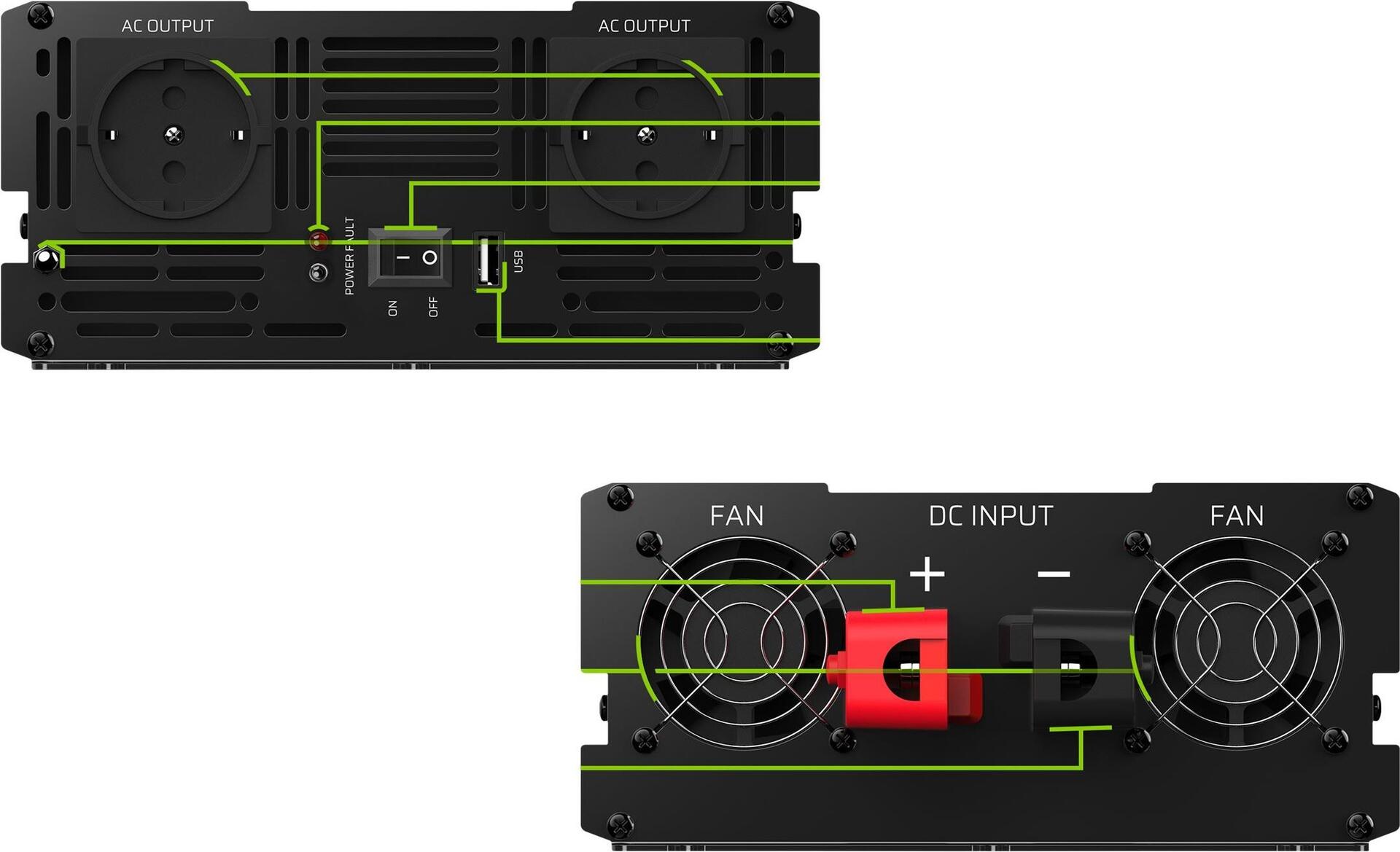 Green Cell INV20 Wechselrichter DC 24 V auf 230 V 4000 W Schwarz