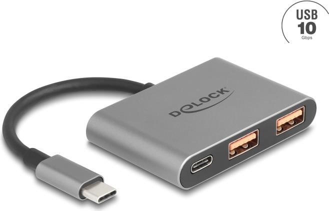 Delock 3 Port USB Hub 10 Gbps mit Type-C zu 1 x+ 2 (64337)