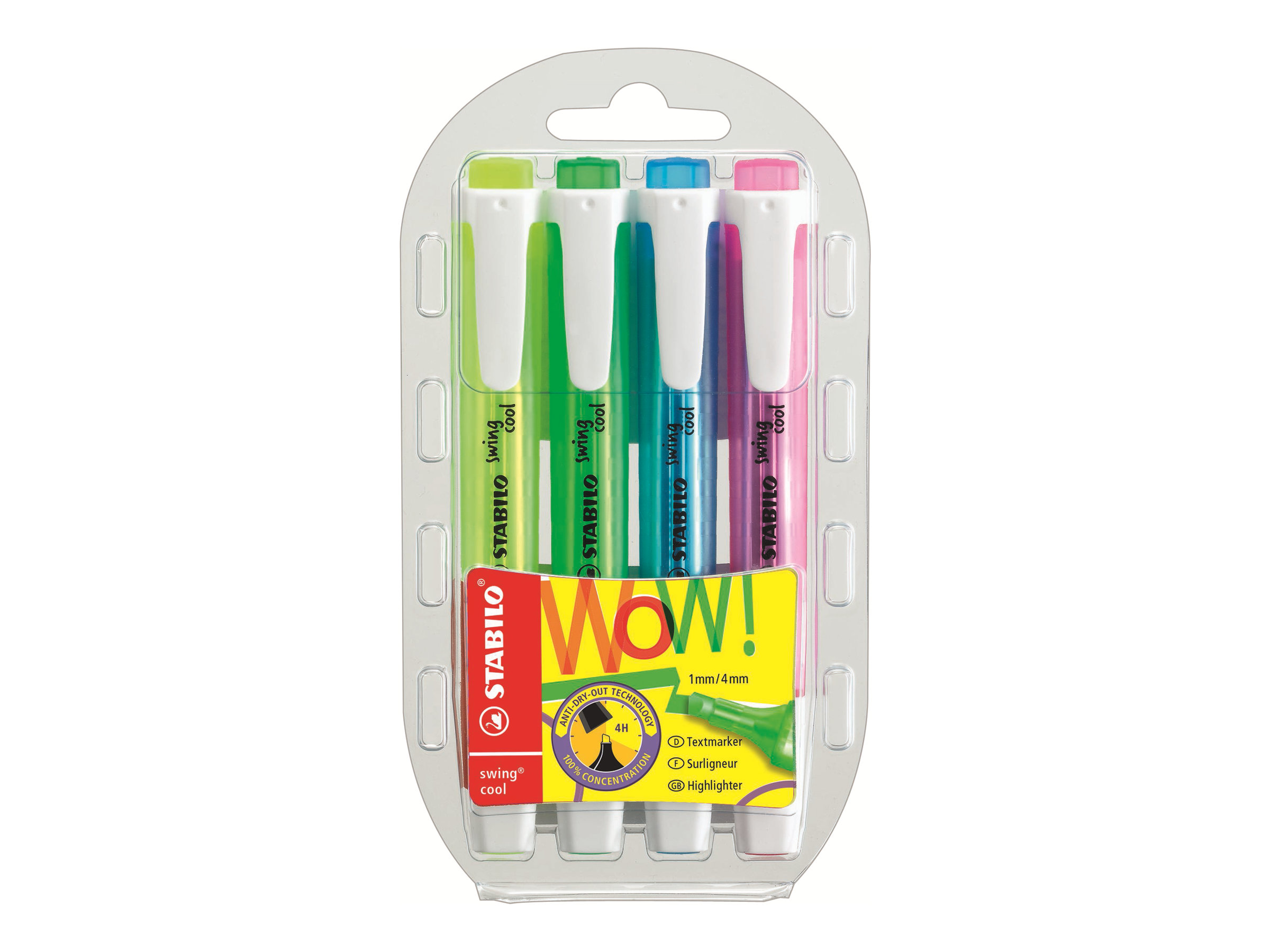 STABILO swing cool Textmarker 4er Set Keilspitze 1,0–4,0 mm Mehrfarbig