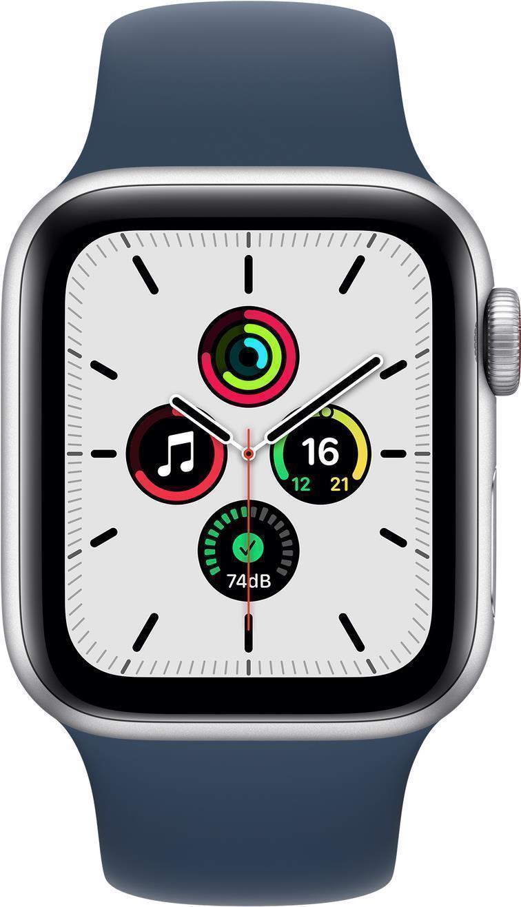 Apple Watch SE GPS + Cellular, 40mm Silver Aluminium Case with Abyss Blue Sport Band - Regular (MKQV3FD/A)