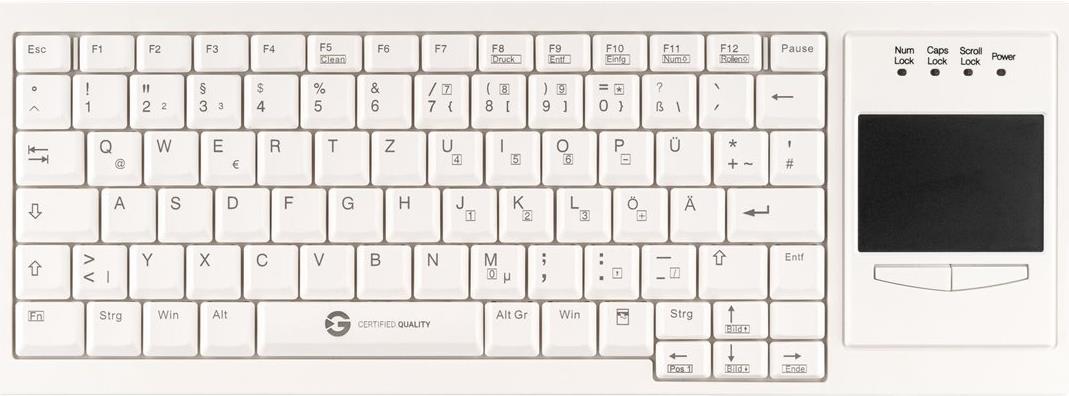 Gett CleanType Xtra Touch Tastatur mit Touchpad USB QWERTZ Weiß