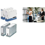 Fellowes Archiv-Schachtel R-Kive PRIMA, weiß-blau (B)150 mm aus 100% recycelter Karton, zu 100% wiederverwertbar (0027701)