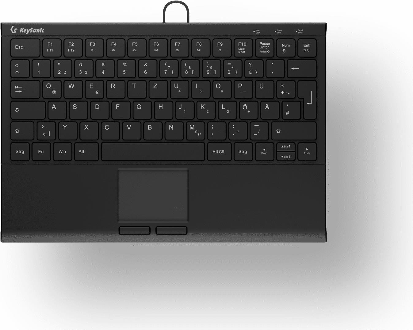 KEYSONIC KSK-5211ELU Mini Tastatur DE-Layout, Hintergrundbeleuchtung, Touchpad, schwarz