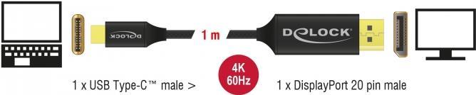 DELOCK - Videoschnittstellen-Converter - DisplayPort / USB - USB-C (M) bis DisplayPort (M) - 1 m