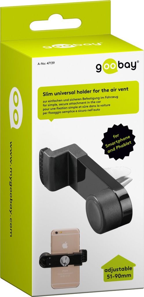 Wentronic Goobay Slim Universalhalter für den Lüftungsschacht, Schwarz - zur einfachen und sicheren Befestigung im Fahrzeug (47139)