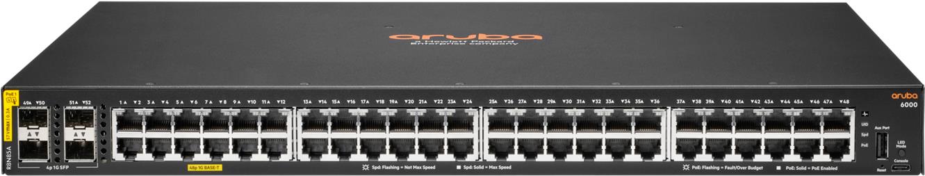 HPE Aruba CX 6000 48G Class4 PoE 4SFP 370W Managed Switch Schwarz
