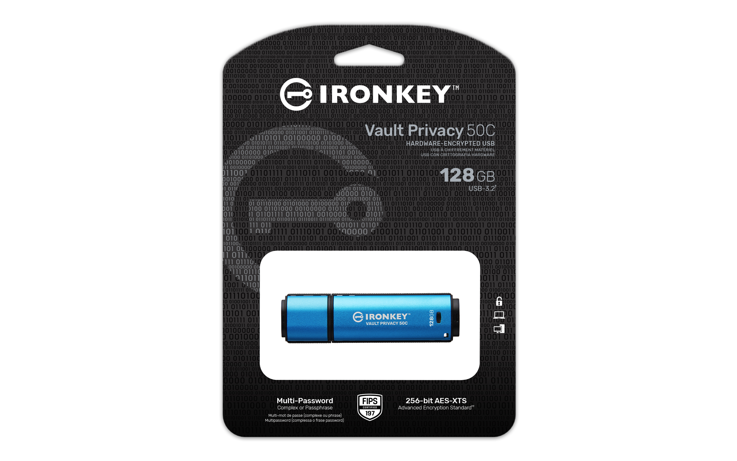 Kingston IronKey Vault Privacy 50C USB-Stick 128 GB USB Typ-C 3.2 Gen 1 Schwarz, Blau