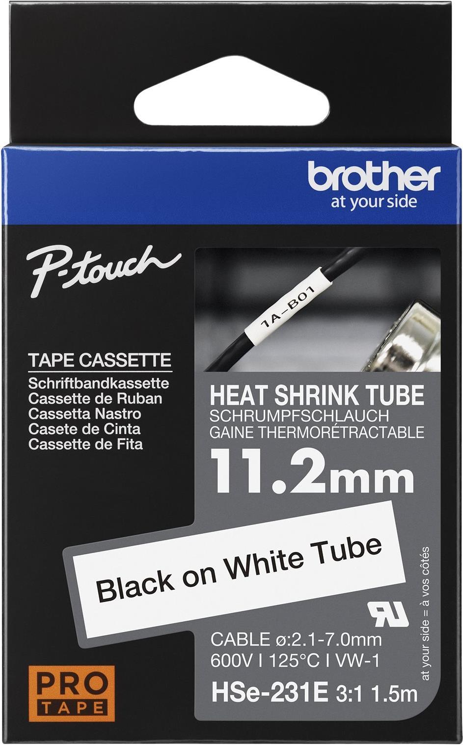 Brother HSe-231E Schrumpfschlauch 11,2 mm Schwarz auf Weiß