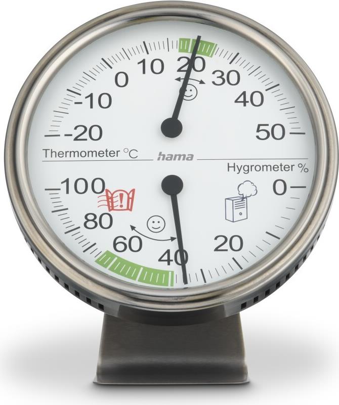 Hama Thermometer und Hygrometer Tahiti, Ø 11 cm, Silber (00222207)