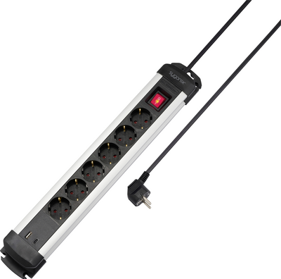 Sygonix SY-6807130 Steckdosenleiste mit Schalter 6fach Schwarz, Silber Schutzkontakt 1 St. (SY-6807130)