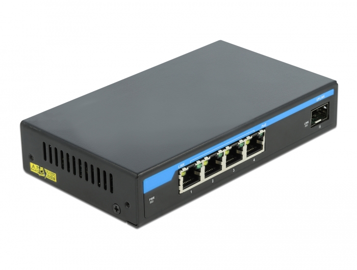Delock Gigabit Ethernet Switch 4 x 10/100/1000 (PoE+) + 1 x SFP Schwarz