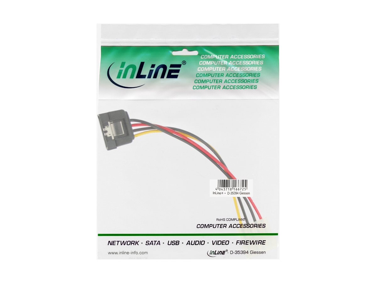 InLine SATA Stromadapterkabel 5,25" Buchse an 15-Pin SATA Stecker 0,3 m mit Sicherheitslasche Schwarz
