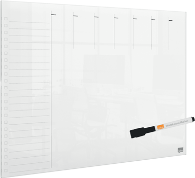 nobo Acryl-Wochenplaner, DIN A3, randlos, glasklar kann mit Klebepads oder Magneten an der Wand befestigt - 1 Stück (1915615)