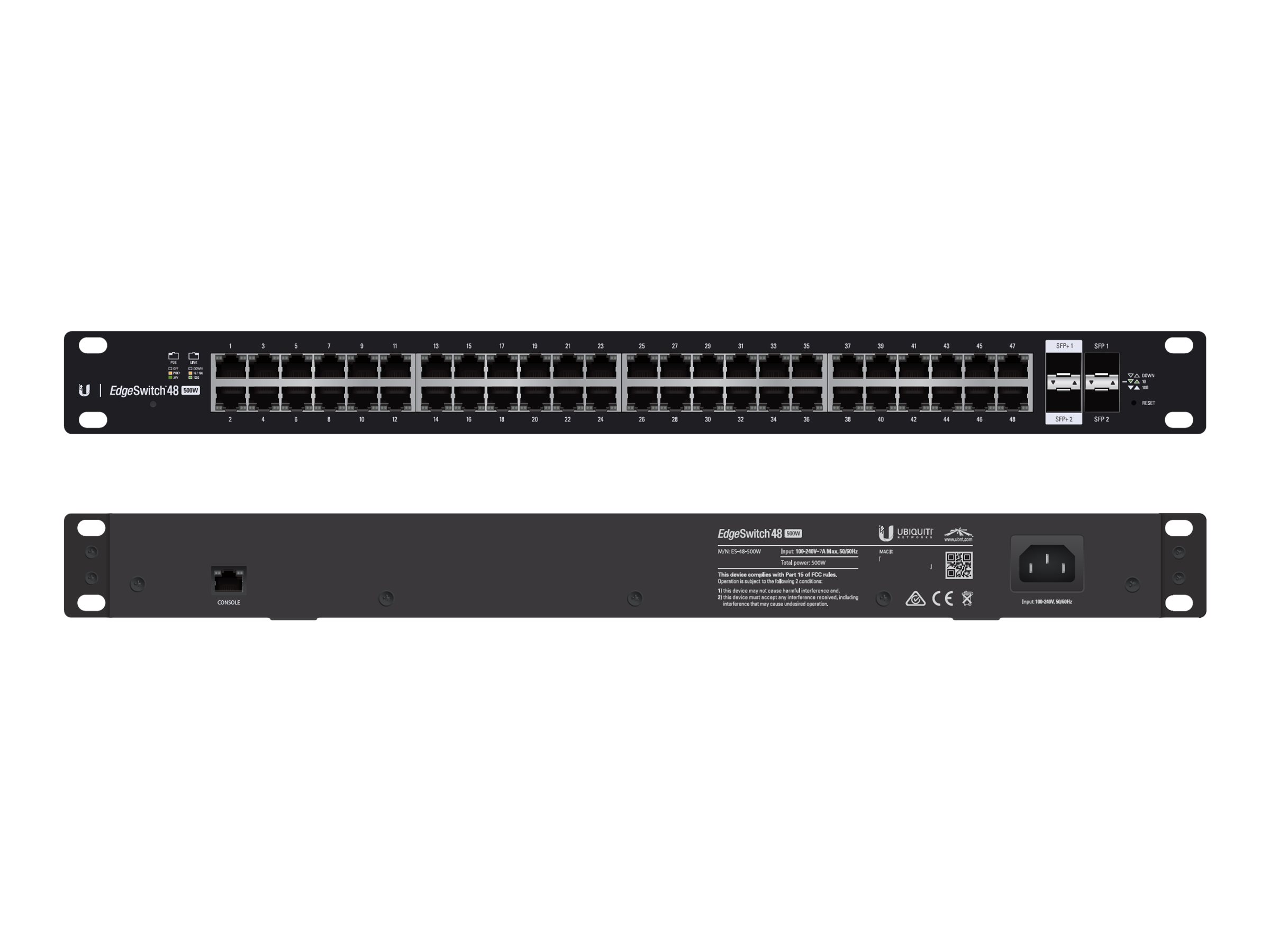 Ubiquiti EdgeSwitch 48 ES-48-500W Managed Switch 48x Gigabit PoE+ 2x SFP+ 2x SFP 500W Schwarz