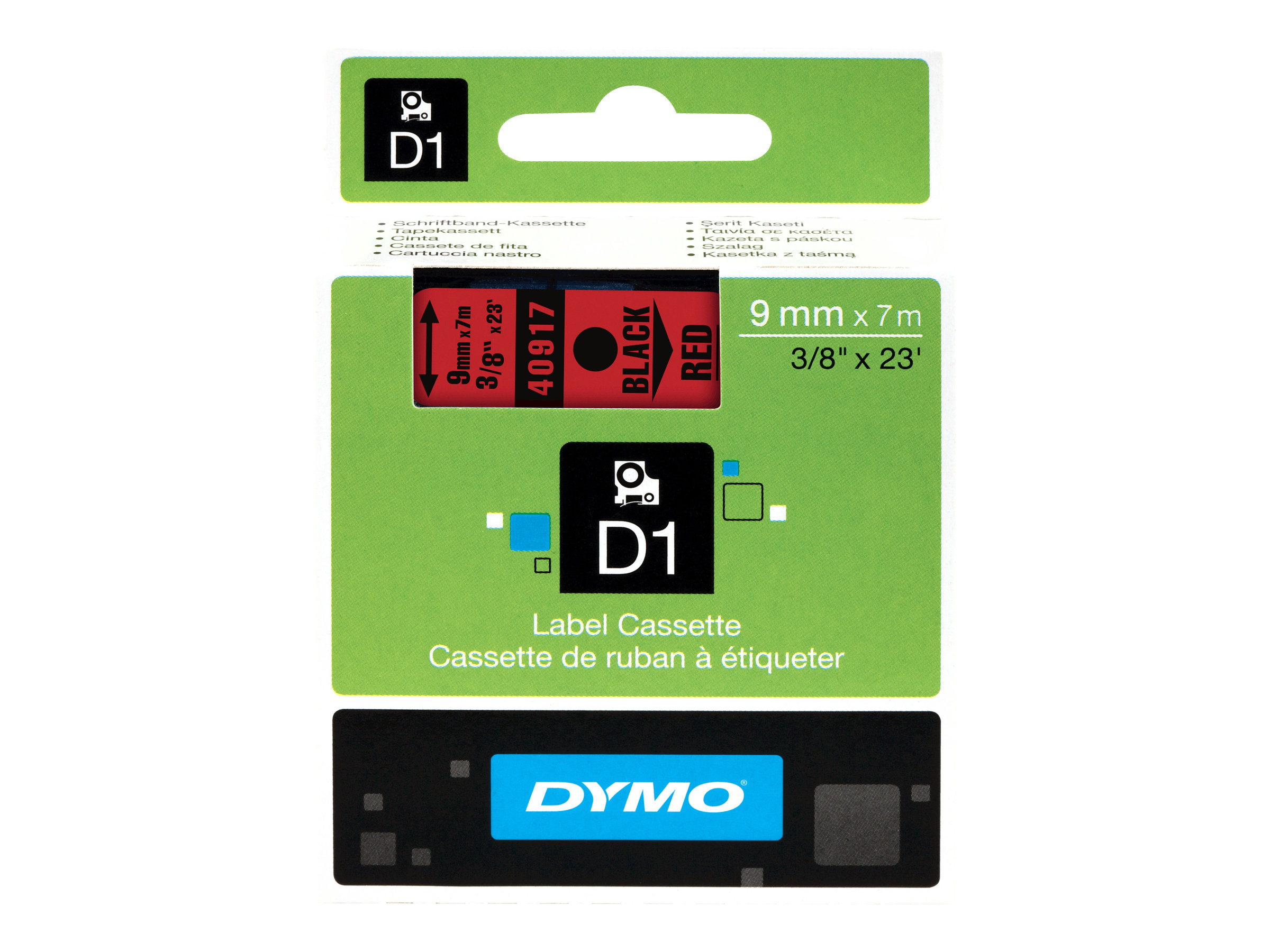DYMO D1 Etikettenband 0,9 cm x 7 m Schwarz auf rot