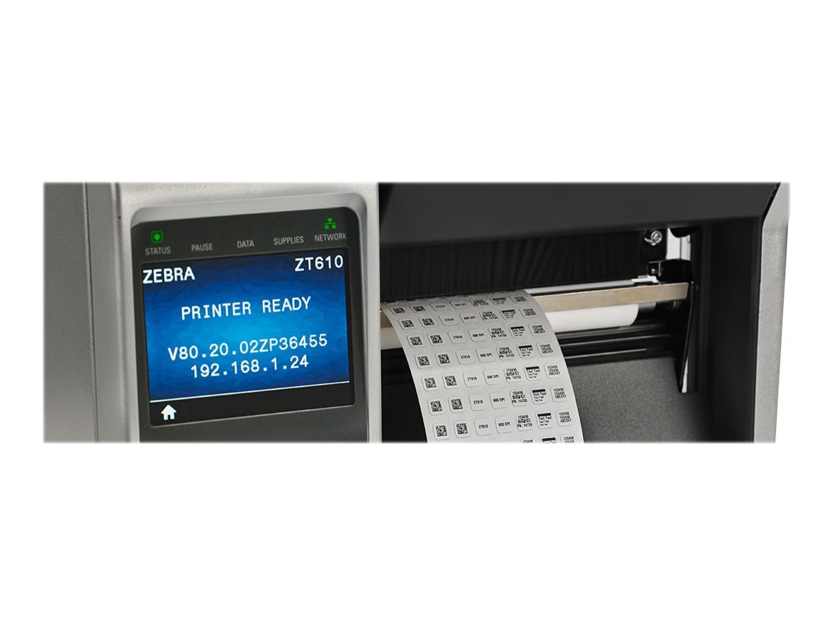 Zebra ZT610 Industriedrucker, 203 dpi, Peeler, Rewinder, Touchdisplay, Schwarz/Silber
