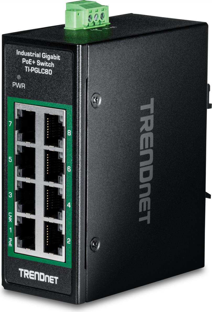 TRENDnet 8-Port Industrial Gigabit PoE+ DIN-Rail Mini Switch (TI-PGLC80)