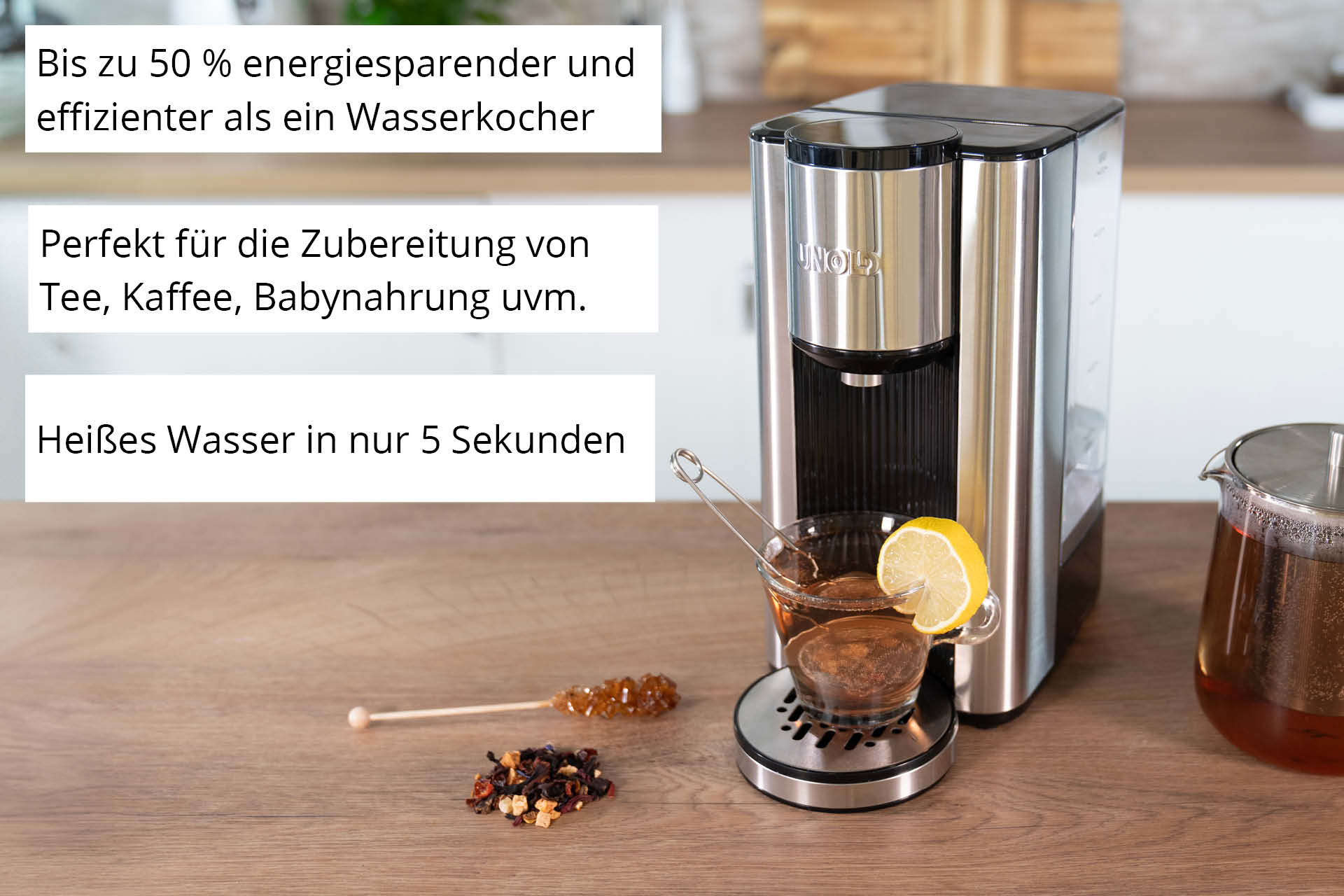 Unold Ava Heißwasserbereiter 2,5 l 2600 W Schwarz, Silber