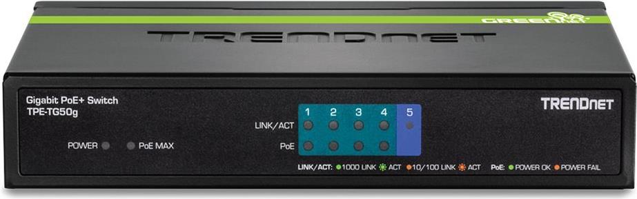 TRENDnet TPE-TG50G 5-Port Gigabit PoE+ Switch Schwarz