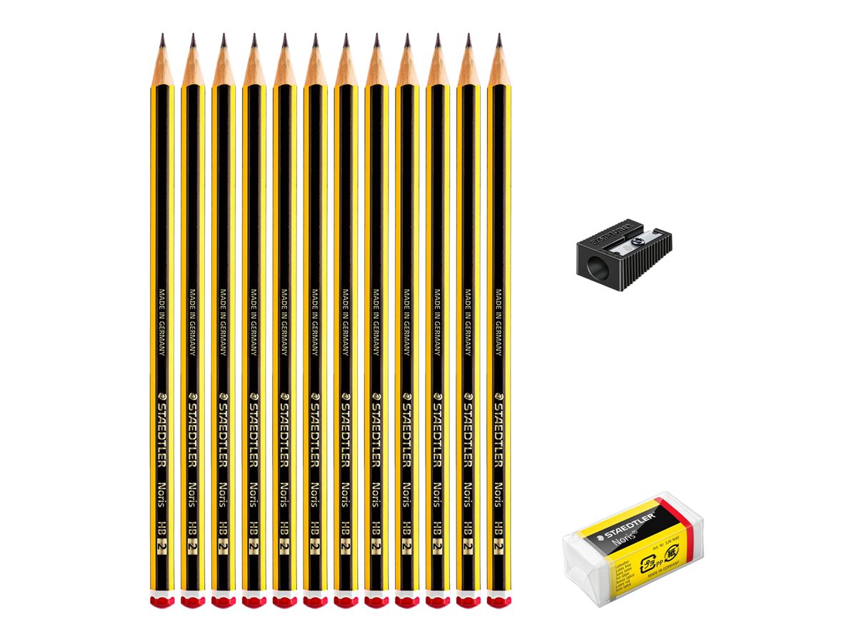 STAEDTLER Noris 120 Bleistift HB 12er Pack mit Radierer und Spitzer Schwarz/Gelb