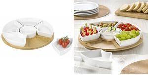 Esmeyer Servierset SUSAN, aus Holz/Porzellan, 7-teilig drehbares Tablett aus Bambus-Holz, Durchmesser: 345 mm, - 1 Stück (302-060)