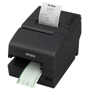 Epson TM-H6000VI, Cutter, USB, RS232, Ethernet, OPOS, weiß Mehrstationen-Drucker, Thermodirekt, Nadeldruck, 7 Punkte/mm (180 dpi), Medienbreite (max): 80 mm, Rollendurchmesser (max.): 83mm, Geschwindigkeit (max.): 500 mm/Sek, Cutter, USB (Typ A, Typ B), RS232, Ethernet, Kassenladenanschluss, Emulation: OPOS, JavaPOS, inkl.: Netzteil, Netzkabel (EU), Bonrolle, QSG, separat bestellen: Schnittstellenkabel, Farbe: weiß (C31CL25101)