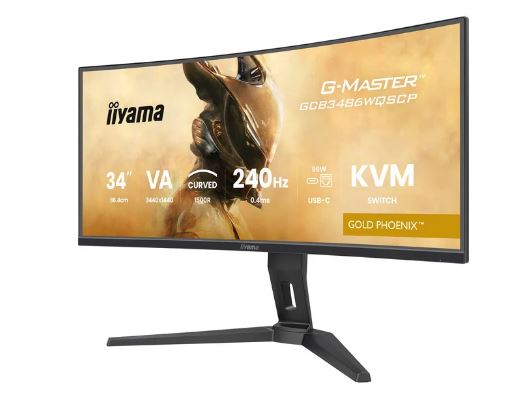 Iiyama G-Master GCB3486WQSCP-B1 GOLD PHOENIX, Gaming-Monitor - (86.4 cm (34 Zoll), schwarz, WQHD, Curved, VA, Free-Sync Premium, USB-C, 240Hz Panel) [Energieklasse F] (GCB3486WQSCP-B1)