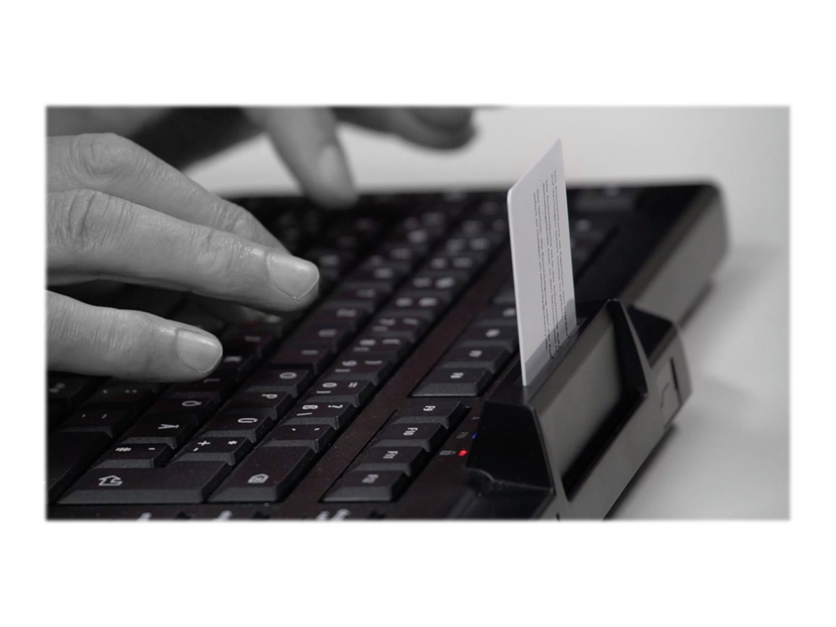 CHERRY SECURE BOARD 1.0 Tastatur mit NFC und Smart Card Reader USB US mit Euro-Symbol Schwarz