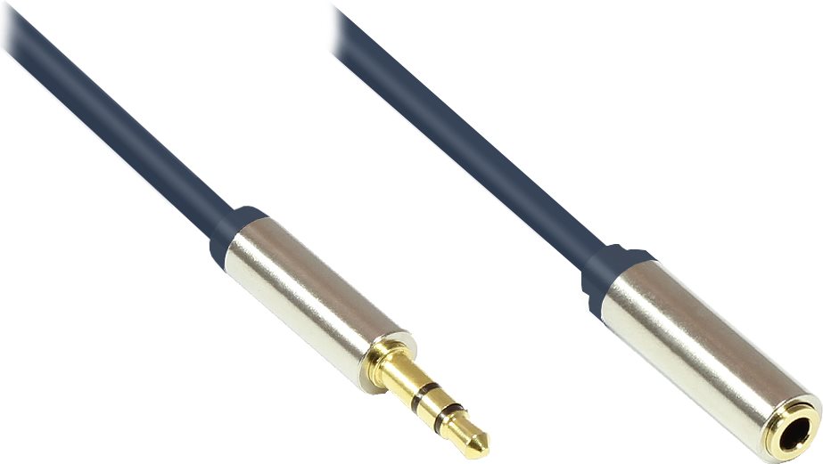 Audio Anschlusskabel High-Quality 3,5mm, Klinkenstecker an Klinkenbuchse Vollmetallgehäuse, dunkelblau, 5m, Good Connections (GC-M0055)