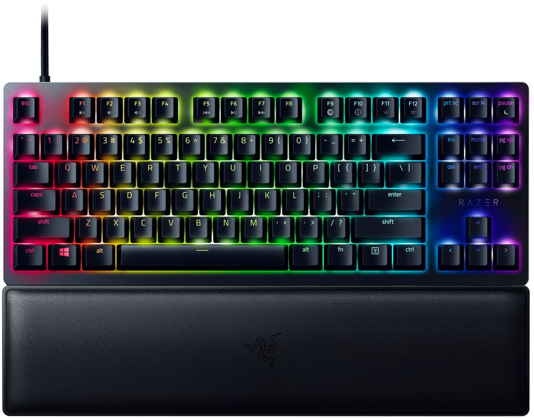 Razer Huntsman V2 Tenkeyless. Tastatur Formfaktor: Tenkeyless (80 - 87 %). Tastatur-Stil: Gerade. Geräteschnittstelle: USB, Tastaturaufbau: QWERTY. Typ der Hintergrundbeleuchtung: RGB-LED, Handgelenkauflage. Empfohlene Nutzung: Gaming. Produktfarbe: Schwarz (RZ03-03940100-R3M1) (geöffnet) (geöffnet)