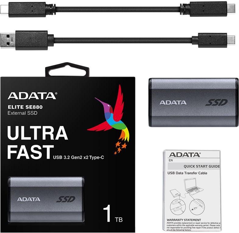 ADATA SE880 Externe SSD 1 TB USB 3.2 Gen 2 USB-C Titanium Gray