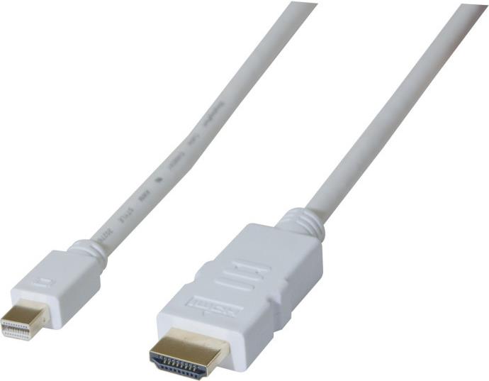 Mini-DisplayPort 1.2 auf HDMI 1.4 Adapterkabel, Mini-DisplayPort St. / HDMI St. A, 2,0 m, weiß Dieses Kabel verfügt über einen Mini Displayport -Anschluss und ist besonders geeignet für Laptops. (128422)