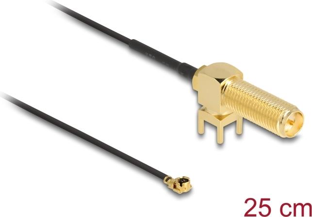 Delock Antennenkabel RP-SMA 90° PCB Buchse zum Einbau zu I-PEX Inc., MHF® I Stecker 1.13 25 cm Gewindelänge 15 mm (12036)