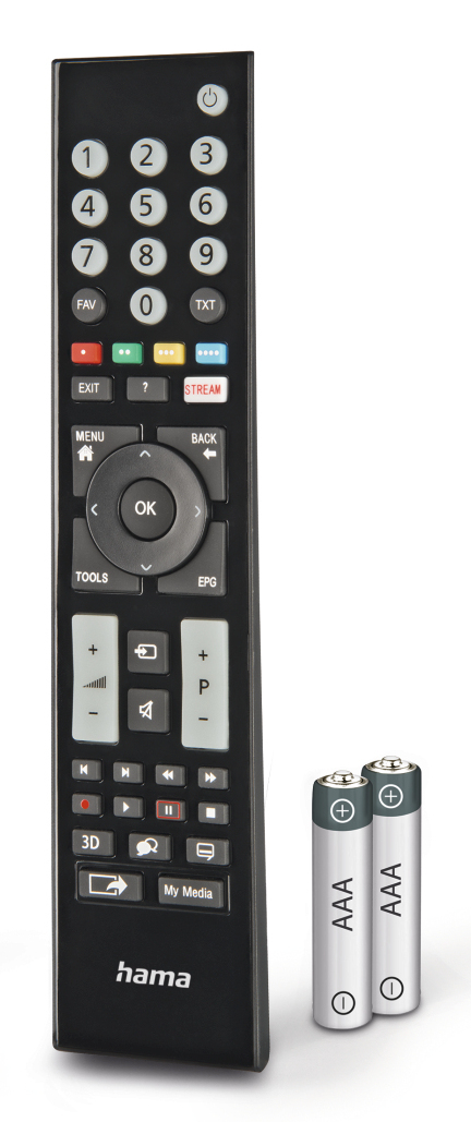 Hama Universal-Fernbedienung für Grundig TVs IR lernfähig leuchtende Tasten Schwarz